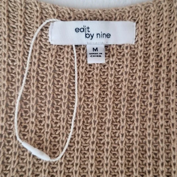 Edit By Nine Sz M Tan Knit Top Light Natural Minimal Boho Coastal Vacation NWOT - Picture 5 of 8